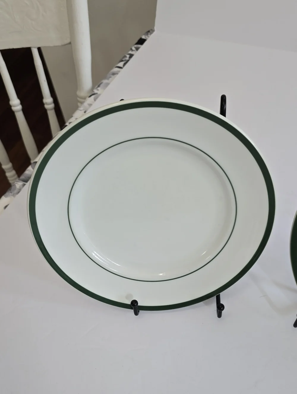 Williams Sonoma Set Of 3 Brasserie Salad Plates Porcelain White Green Rim Japan